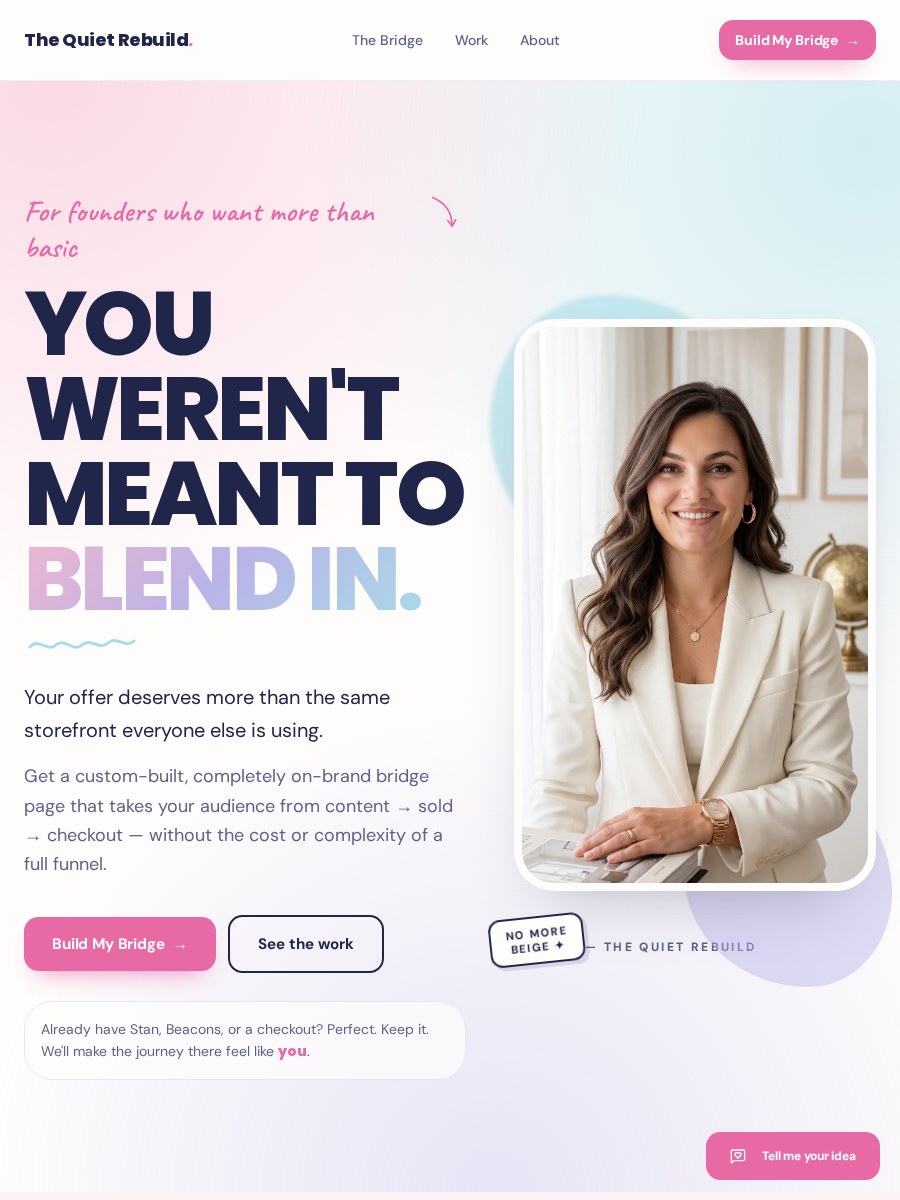 After: a custom-branded bridge page with one clear call to action